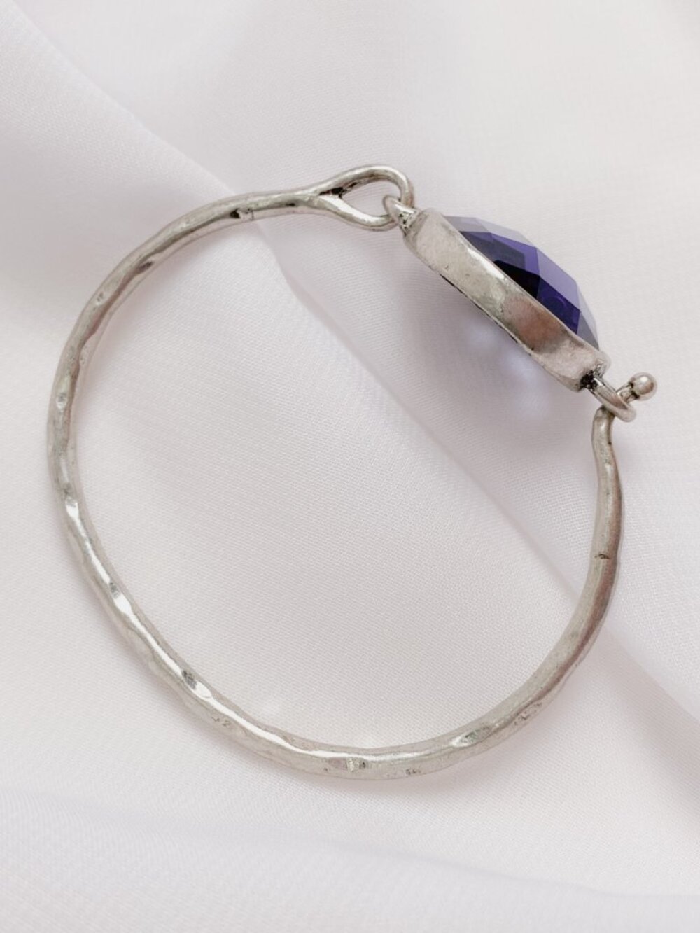 Lucky Brand Purple Crystal Flower Round Jewel Gem Boho Silver Bangle Bracelet - Picture 5 of 10